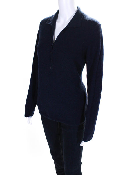 Jennifer T Womens Navy Blue Collar Long Sleeve Polo Shirt Sweater Top Size M