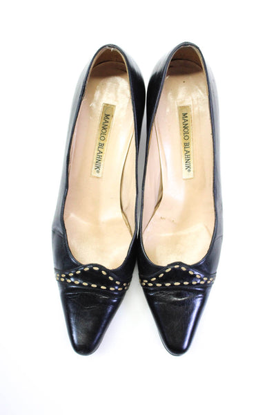 Manolo Blahnik Womens Black Embellished Pointed Toe Pumps Shoes Size 7.5