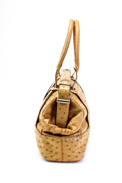 Judith Leiber Womens Brown Ostrich Skin Leather Top Handle Shoulder Bag Handbag