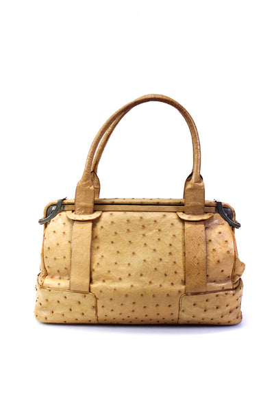 Judith Leiber Womens Brown Ostrich Skin Leather Top Handle Shoulder Bag Handbag