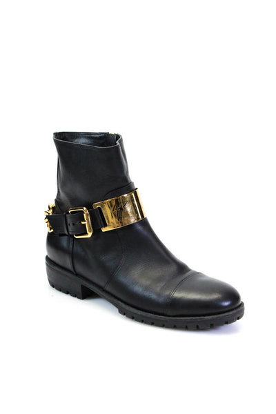 Giuseppe Zanotti Design Womens Black Leather Gold Tone Buckle Boots Shoes Size10