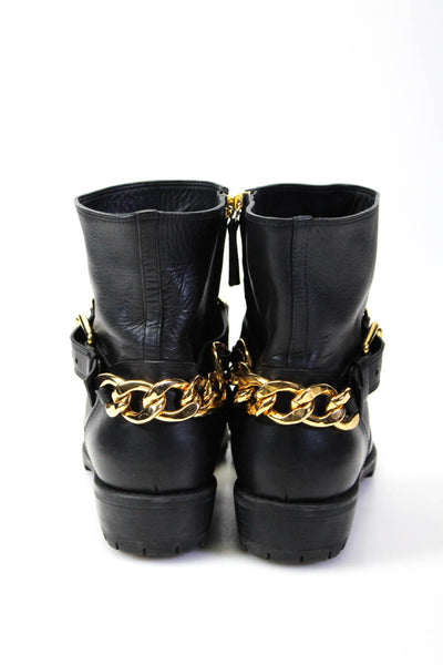 Giuseppe Zanotti Design Womens Black Leather Gold Tone Buckle Boots Shoes Size10