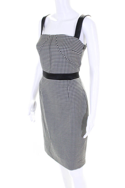 Toccin Womens Faux Leather Trim Houndstooth Sheath Dress Black White Size 2