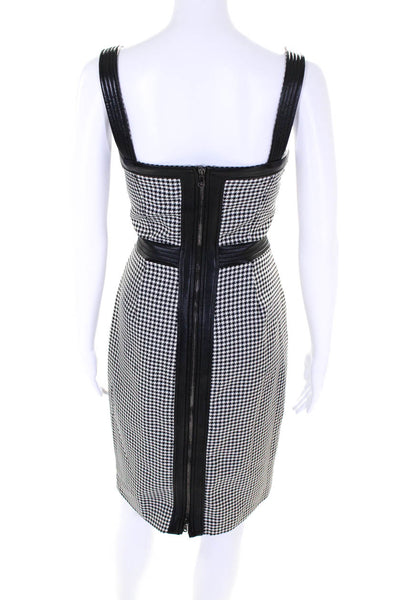 Toccin Womens Faux Leather Trim Houndstooth Sheath Dress Black White Size 2