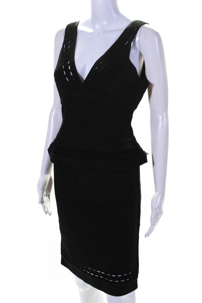 Herve Leger Max Azria Womens Peplum Bandage Dress Black Size Medium