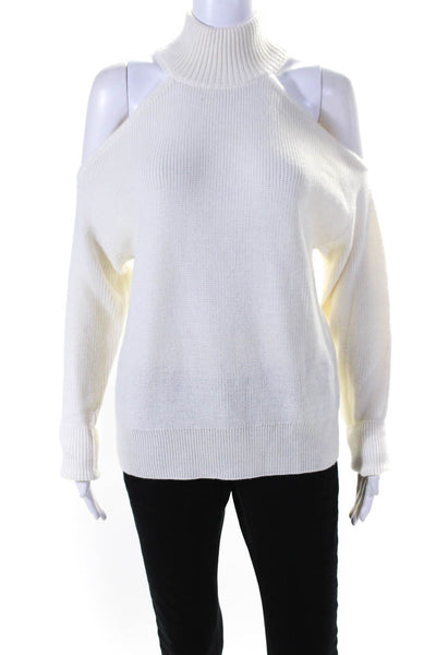 Lovers + Friends Womens Cold Shoulder Turtleneck Sweater White Size Small