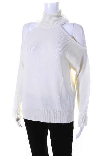 Lovers + Friends Womens Cold Shoulder Turtleneck Sweater White Size Small