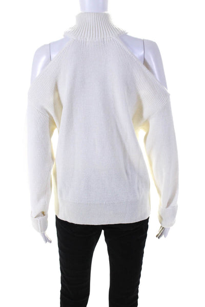 Lovers + Friends Womens Cold Shoulder Turtleneck Sweater White Size Small