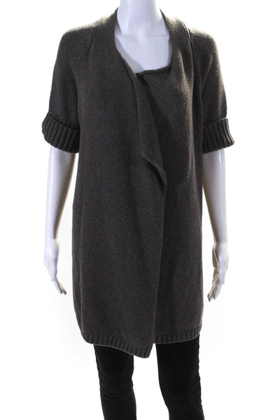 Vince Womens Wool Textured Open Front Collared Duster Cardigan Brown Size M