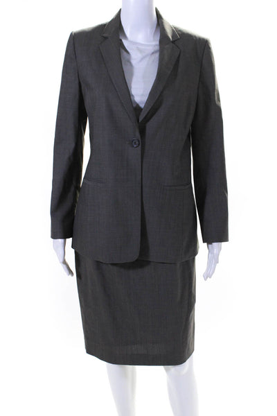 Elie Tahari Womens Wool Collared Long Sleeve Button Blazer Skirt Set Gray Size 8