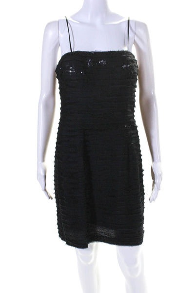 Calvin Klein Womens Tiered Sequined Frayed Sleeveless Zipped Dress Black Size 8