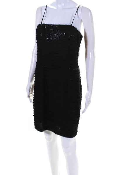 Calvin Klein Womens Tiered Sequined Frayed Sleeveless Zipped Dress Black Size 8