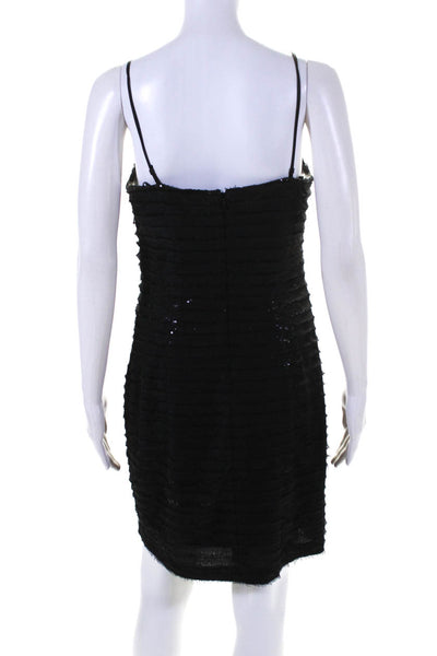 Calvin Klein Womens Tiered Sequined Frayed Sleeveless Zipped Dress Black Size 8