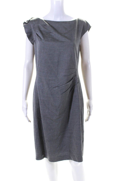 Boss Hugo Boss Womens Wool Darted Cap Sleeve Sheath Midi Dress Gray Size 8