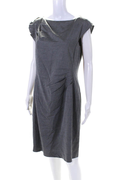 Boss Hugo Boss Womens Wool Darted Cap Sleeve Sheath Midi Dress Gray Size 8