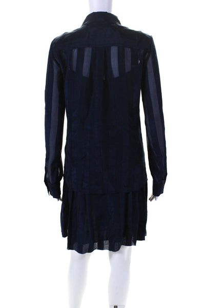 Z Spoke Zac Posen Womens Button Up Top Blouse Circle Skirt Set Navy Size 4