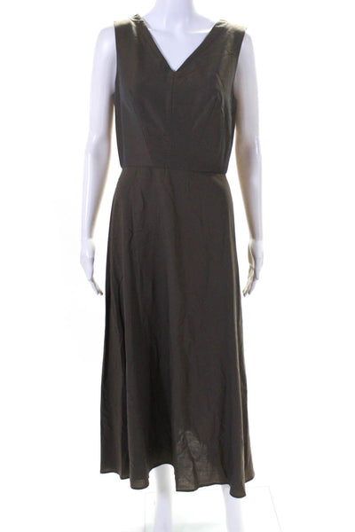 Charles Chang-Lima Womens Iridescent V Neck Midi A Line Dress Brown Size 8