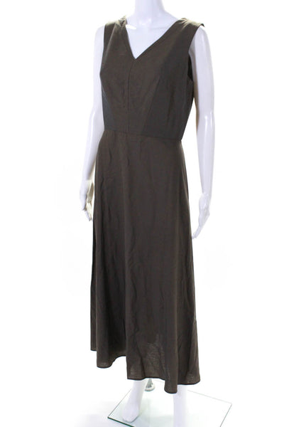 Charles Chang-Lima Womens Iridescent V Neck Midi A Line Dress Brown Size 8