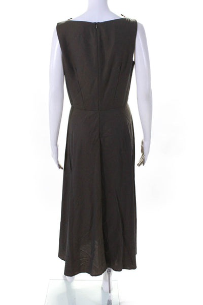 Charles Chang-Lima Womens Iridescent V Neck Midi A Line Dress Brown Size 8