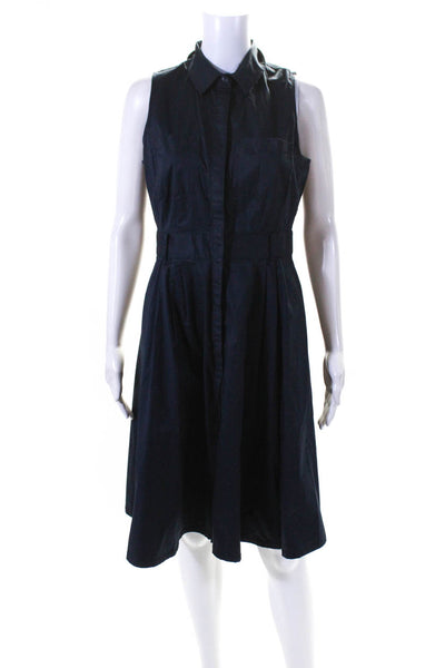 Club Monaco Womens Sleeveless Poplin A Line Shirt Dress Navy Blue Size 6