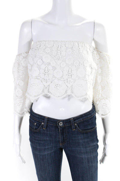 Miguelina Womens Cotton Lace Long Sleeve Off The Shoulder Blouse White Size M