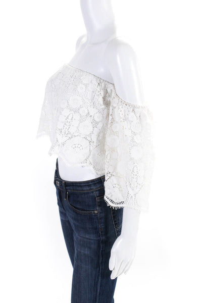 Miguelina Womens Cotton Lace Long Sleeve Off The Shoulder Blouse White Size M