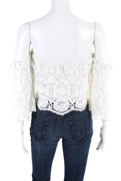 Miguelina Womens Cotton Lace Long Sleeve Off The Shoulder Blouse White Size M