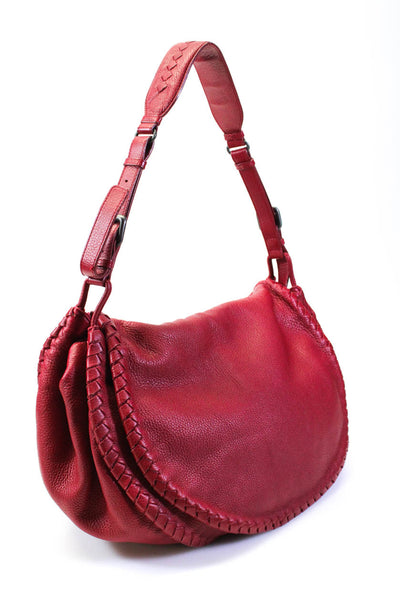 Bottega Veneta Womens Bright Red Leather Woven Edge Flap Shoulder Bag Handbag