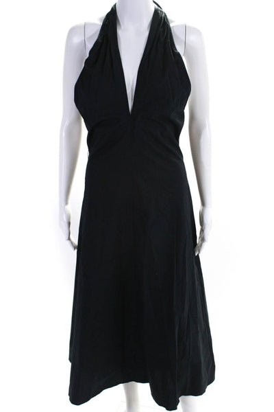 Staud Womens Cotton Lined Halter Neck Sleeveless A-Line Dress Black Size S