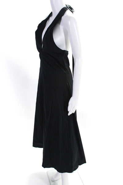 Staud Womens Cotton Lined Halter Neck Sleeveless A-Line Dress Black Size S