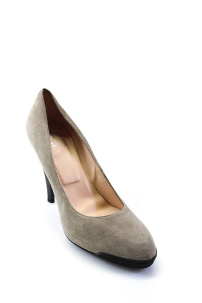 Tods Women's Pointed Toe Cone Heels Slip-On Suede Pumps Gray Size 8