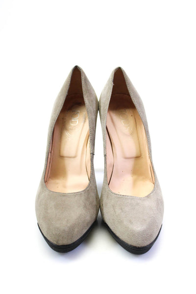 Tods Women's Pointed Toe Cone Heels Slip-On Suede Pumps Gray Size 8