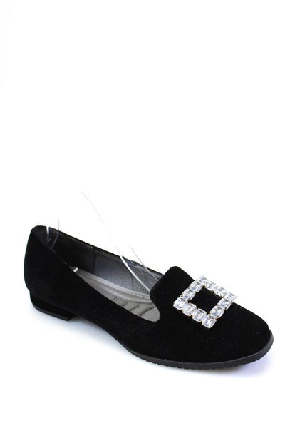 Adrienne Vittadini Women's Rhine Stone Embellish Suede Flat Shoe Black Size 8