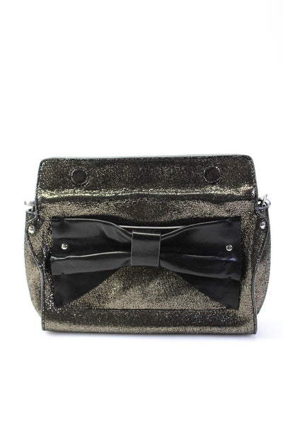 Nanette Lepore Womens Magnetic Closure Bow Glitter Shoulder Handbag Black Size M