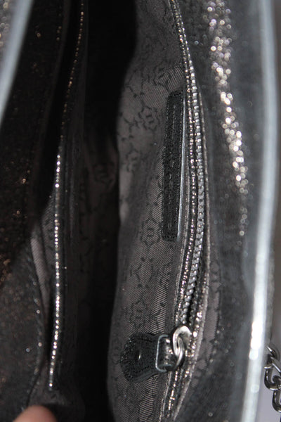 Nanette Lepore Womens Magnetic Closure Bow Glitter Shoulder Handbag Black Size M
