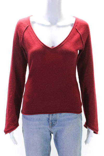 Joie Womens Cashmere V-Neck Long Sleeve Pullover Sweater Top Red Size M