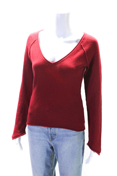 Joie Womens Cashmere V-Neck Long Sleeve Pullover Sweater Top Red Size M