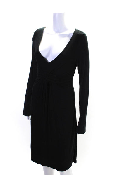 Velvet Womens V-Neck Ruched Knotted Long Sleeve Midi Sheath Dress Black Size M