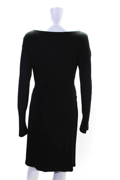 Velvet Womens V-Neck Ruched Knotted Long Sleeve Midi Sheath Dress Black Size M