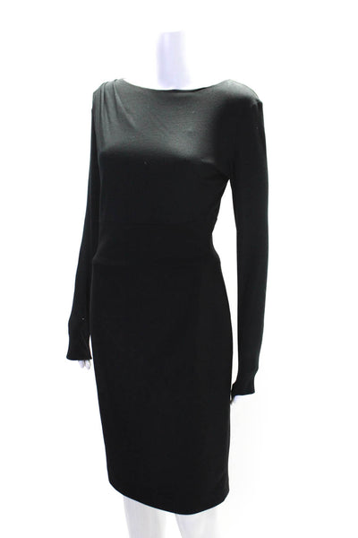 Escada Womens Wool Pleated Round Neck Long Sleeve Zipped Dress Black Size EUR36