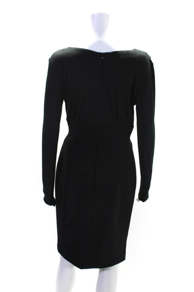 Escada Womens Wool Pleated Round Neck Long Sleeve Zipped Dress Black Size EUR36