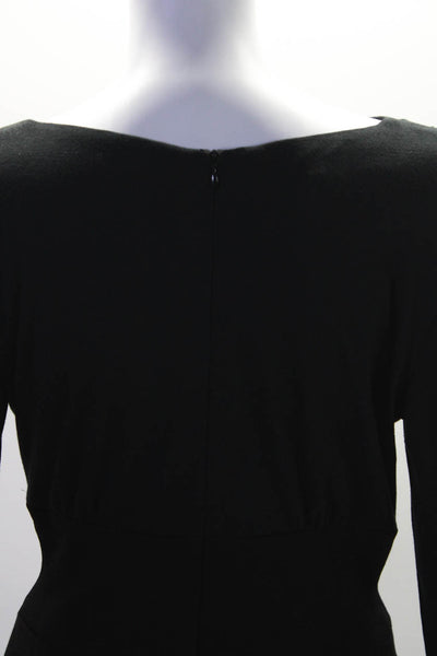 Escada Womens Wool Pleated Round Neck Long Sleeve Zipped Dress Black Size EUR36