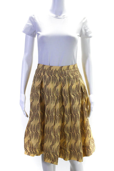 Kenzo Womens Yellow Cotton Printed Zip Back Lined A-line Skirt Size 38