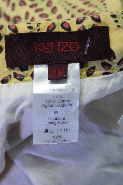 Kenzo Womens Yellow Cotton Printed Zip Back Lined A-line Skirt Size 38