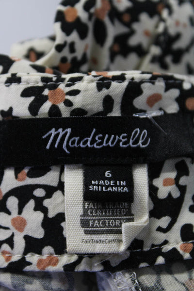 Madewell Womens Cream Black Floral Print Button Detail A-line Skirt Size 6