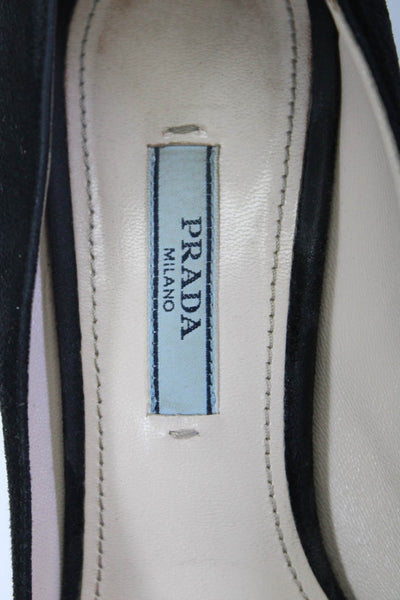 Prada Womens Black Suede Leather Platform Heels Pumps Shoes Size 7