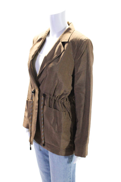 Stine goya Womens Long Sleeve Drawstring One Button Blazer Jacket Brown Size S