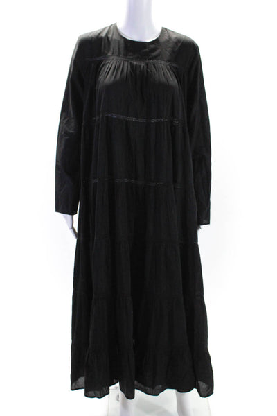 Merlette Womens Cotton Long Sleeve Unlined Mid Calf Tiered Dress Black Size XS