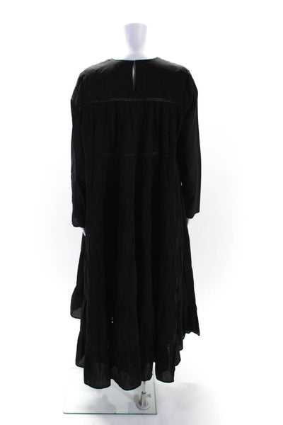Merlette Womens Cotton Long Sleeve Unlined Mid Calf Tiered Dress Black Size XS