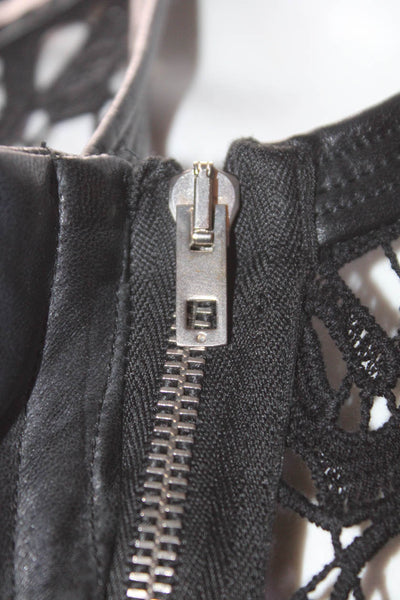 IRO Womens Leather Trim Crochet Full Zipper Jacket Black Size 0